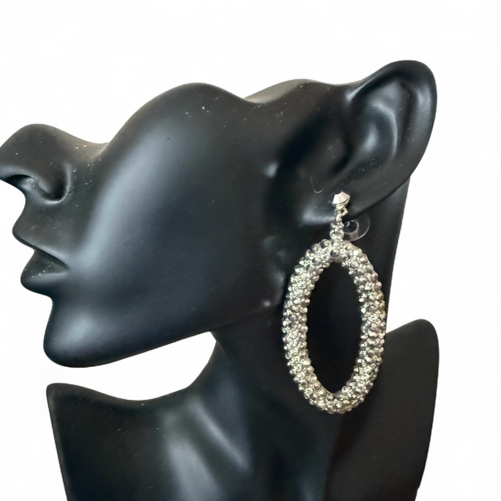 FALA Jewelry Silver Oval Post Drop Rhinestone Earrings NEW